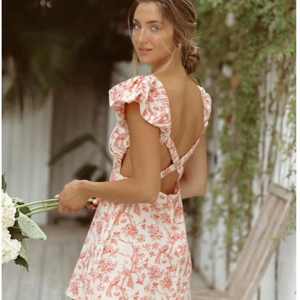 Krewe Du Q Rhodes Floral Mini Dress Tea Party Cocktail Coquette Puff Sleeve - Picture 8 of 8